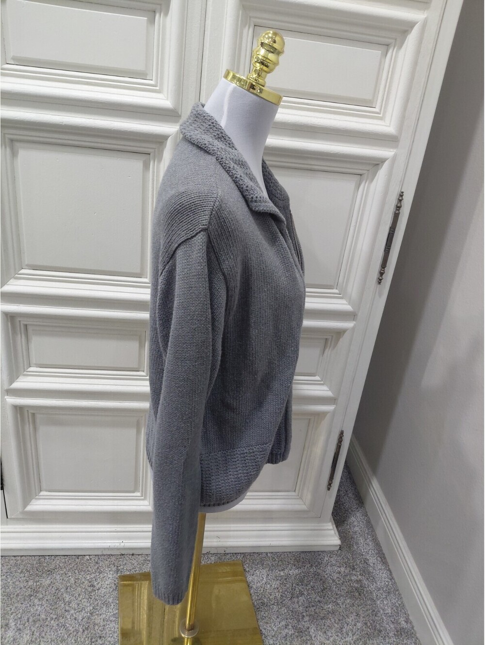 Liz Claiborne Lizwear Small gray ribbed stretch full zip jacket sweater - Picture 4 of 8